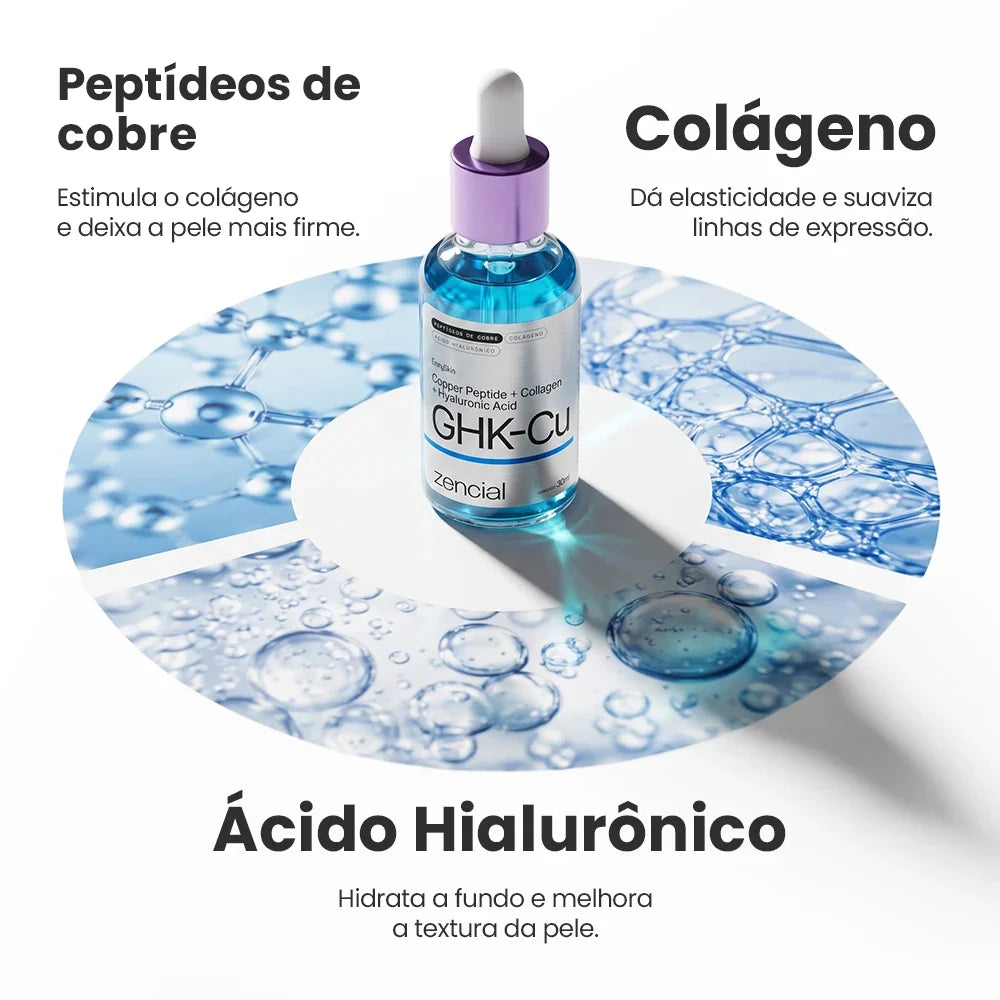 Sérum GHK-CU [Peptídeos de Cobre] - Com Colágeno e Ácido Hialurônico - 30ml - Zencial